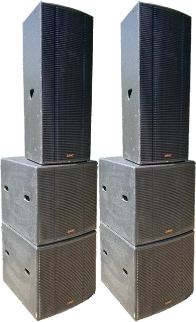 Paket XL: vier LAX-Subwoofer mit zwei Tops, zu zwei Stapeln aufgebaut
